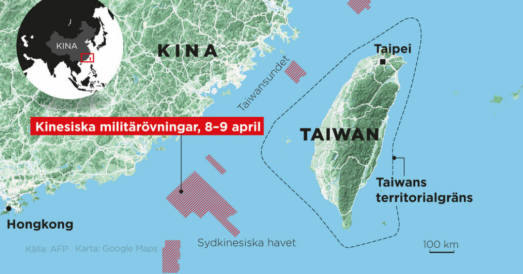 Kinesiska militärövningar nära Taiwan den 8-9 april. Nära 100 kinesiska flyg – pressen ökar på Taiwan