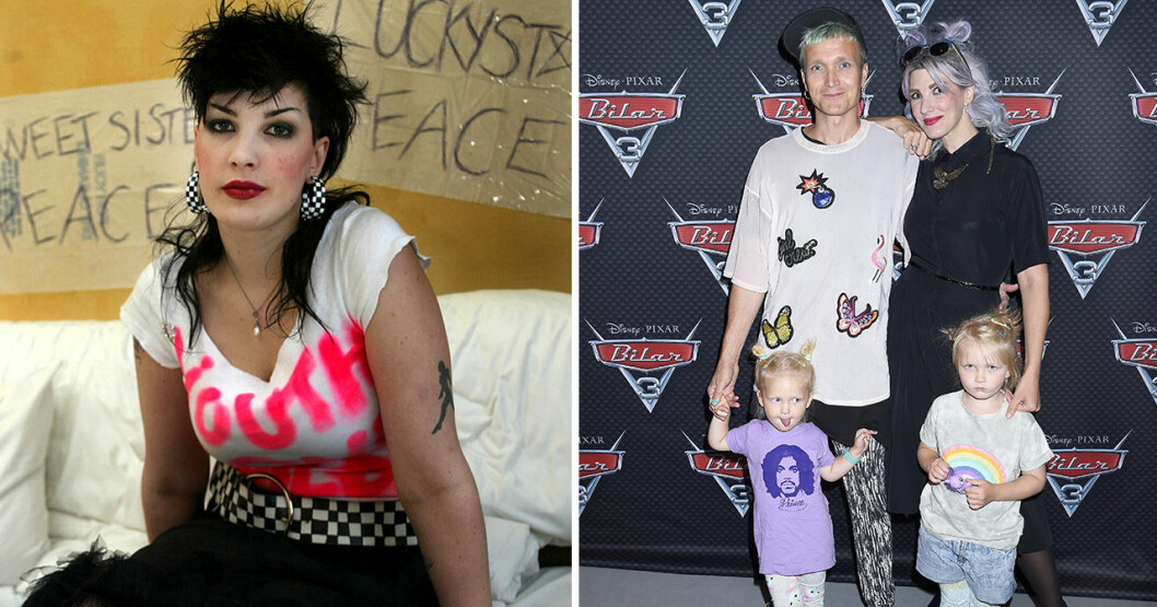 Kitty Jutbring i Big Brother 2002 och med Per Störby och barnen Nikki-Lo och Kimmi Kid 2017. Kittu Jutbring i Big Brother 2002 och med familjen på filmpremiär 2017.