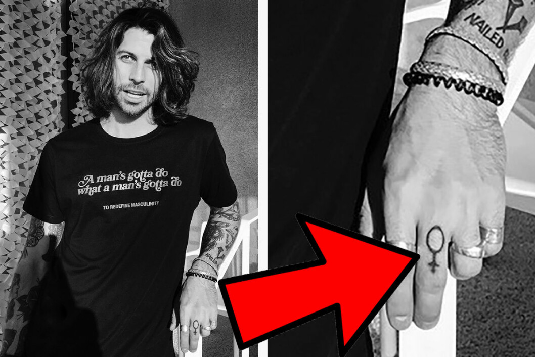 Klas Beyer och kvinnotecknet. <strong>Foto: Privat.</strong> Klas Beyers tatuering.