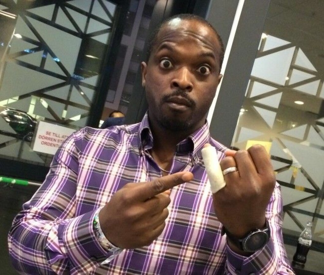 Kodjo Akolor var vid gott mod – trots köttsåret. Kodjo Akolor var vid gott mod - trots köttsåret.