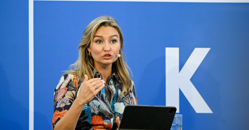 Kristdemokraternas Ebba Busch under pressträffen på politikerveckan i Almedalen. KD: Grön omställning i norr ska stödjas