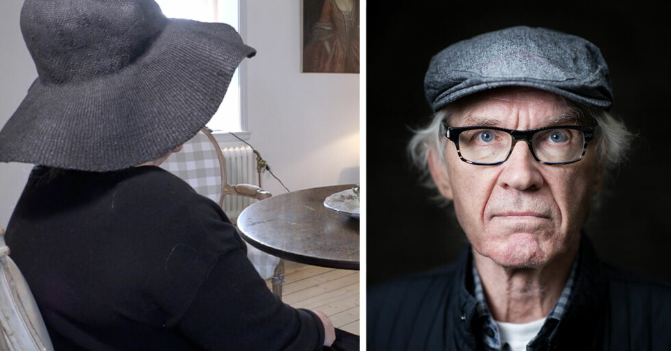 Lars Vilks änka snett bakifrån och Lars Vilks till höger.