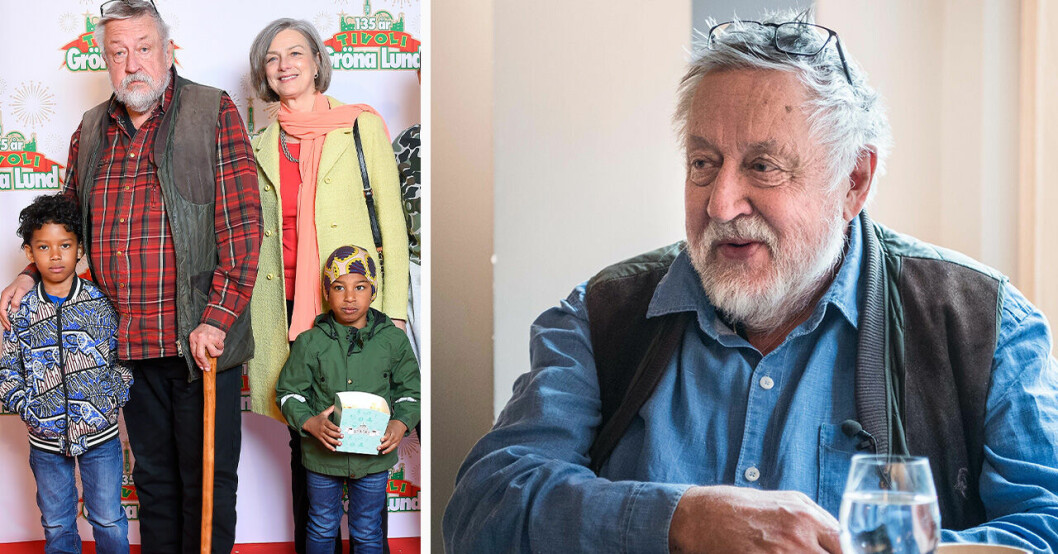 Leif GW Persson med Kim Persson, barnbarnen Malakai och Francis Vimmel.