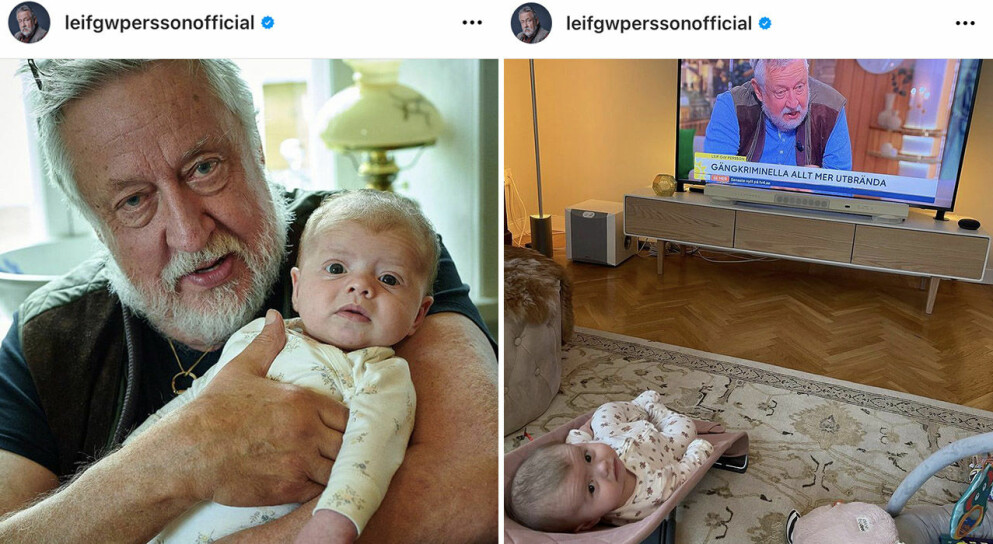 GW med barnbarnet Leona. Leif GW Persson med barnbarnet Leona.