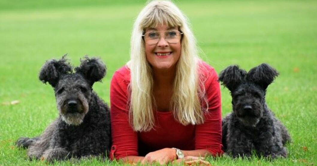 Hundpsykologen Lena Carlsson med hundarna Zoo, 9, och C, 5. Lena Carlsson med hundarna Zoo och C