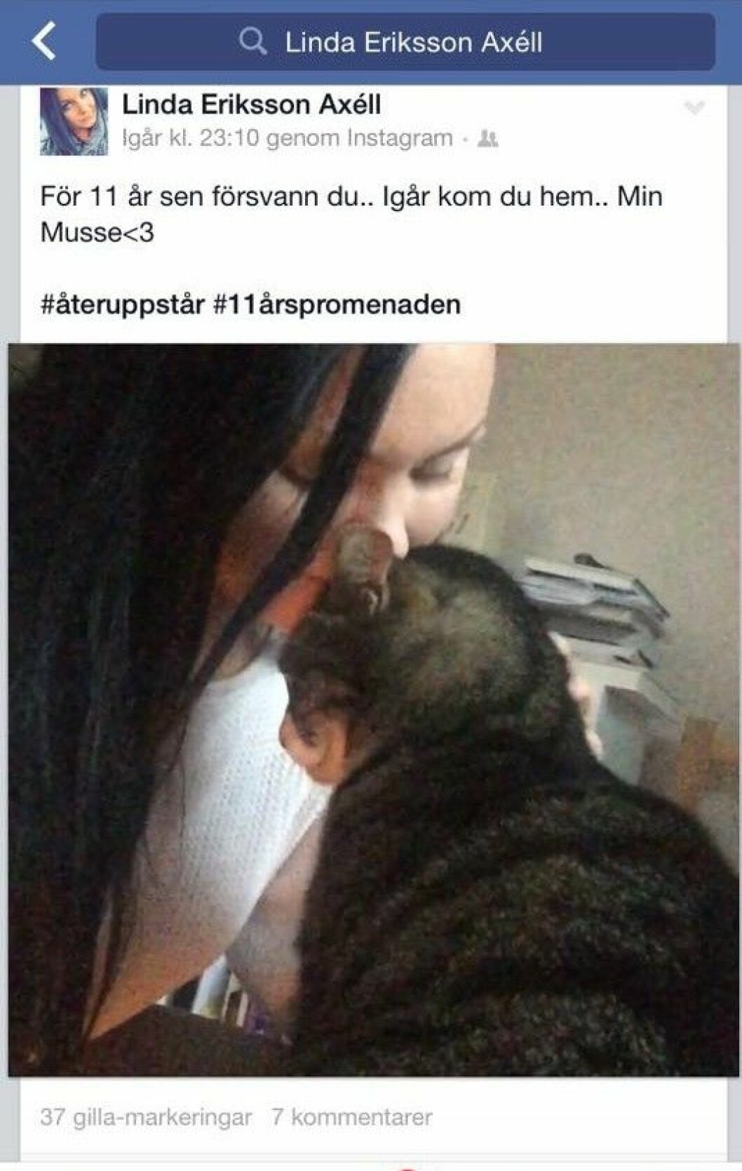 Linda Eriksson Axéll delade med sig av den glada nyheten på Facebook. linda 9