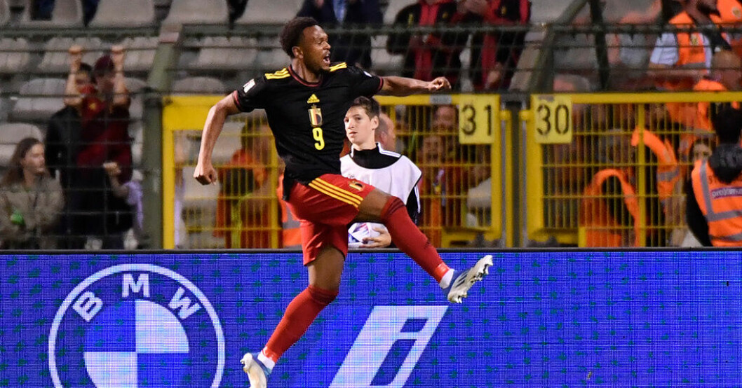 Lois Openda, här i belgiska landslagsdressen, gjorde tidernas snabbaste hattrick i franska ligan. Arkivbild. Openda gjorde rekordsnabbt hattrick