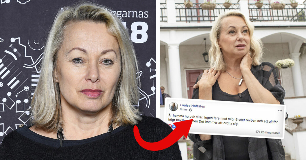 Louise Hoffsten råkade ut för en olycka på semestern och bröt ett revben. Nu ger hon besked om måendet.