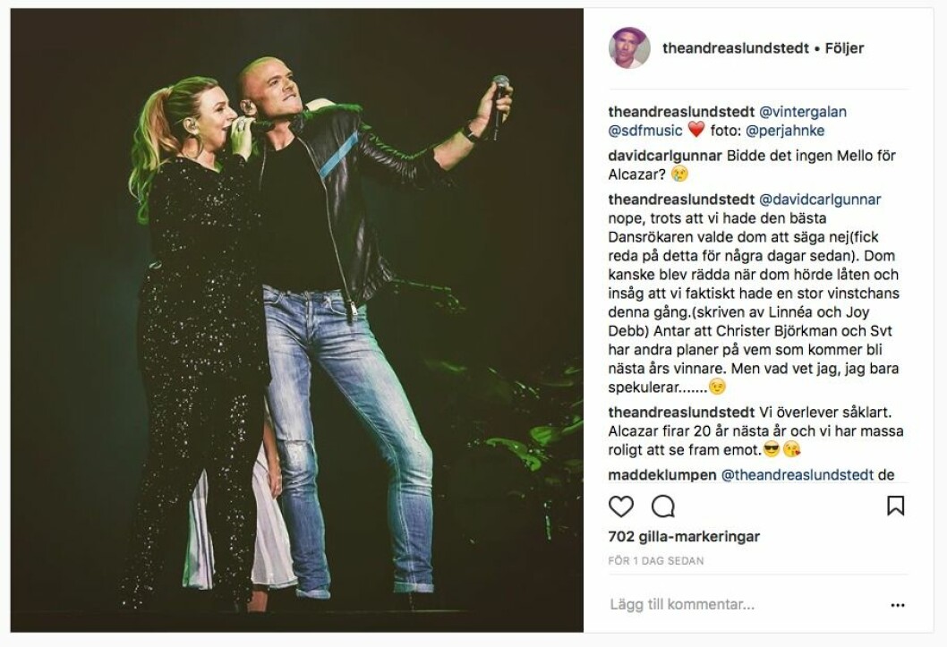Skärmdump från Andreas Lundstedts Instagramkonto. Skärmdump från Andreas Lundstedts Instagramkonto.