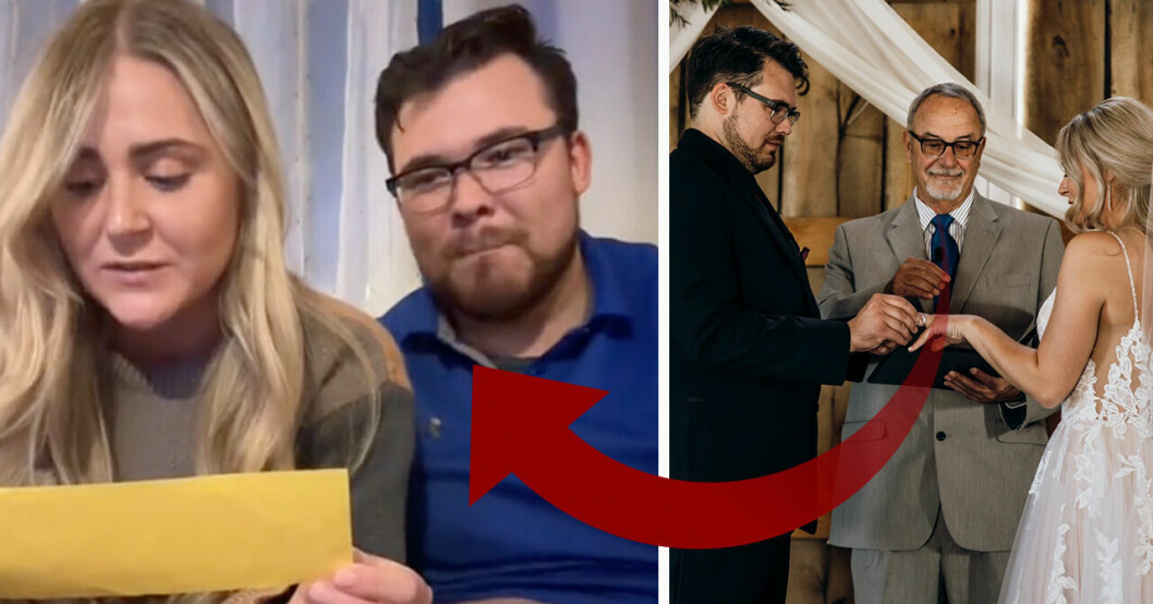 Madalyn och Bill när de vigs av brudens morfar. Till vänster: paret som upptäcker misstaget.