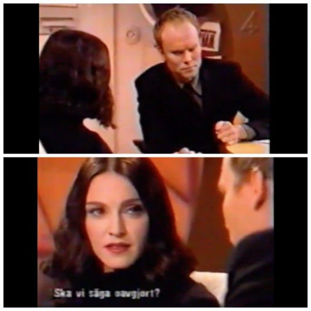 Via: <a href="https://www.youtube.com/watch?v=JDwdAJ9Uvy4" target="_blank">youtube.com</a> Kristian Luuk fick det svettigt under Arga leken med Madonna. Via: youtube.com