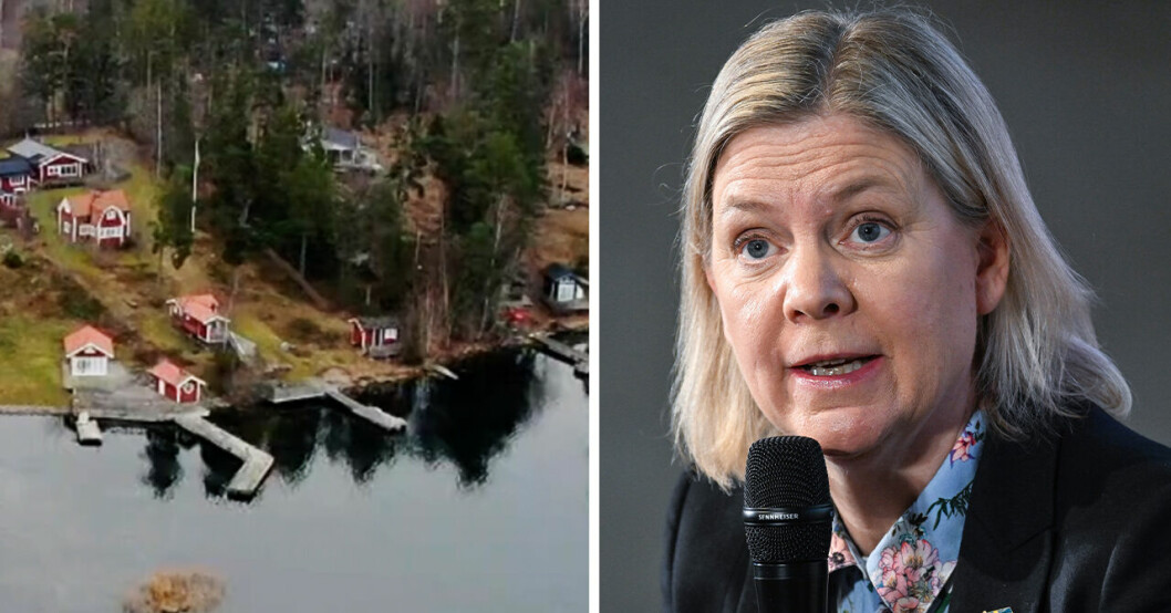 Skärgårdstomter som har köpts av en friskolekoncern och Magdalena Andersson till höger.