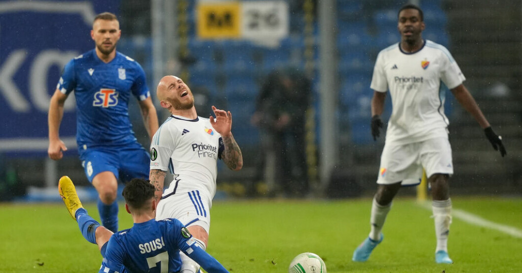 Magnus Eriksson i bortamötet med Lech Poznan. Djurgården föll tungt mot Lech Poznan