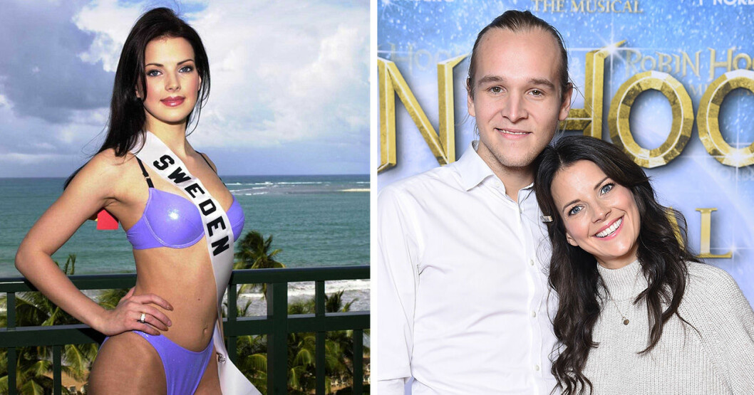 Malin 2001 och med sambon Simon 2019. Malin Olsson i Fröken Sverige 2001 och med Simon Peyron 2019.