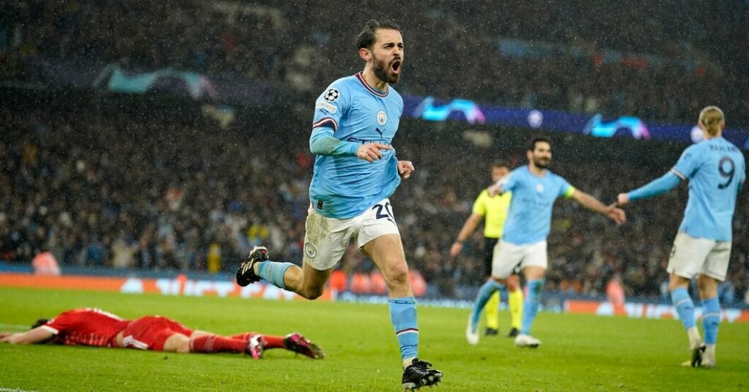 Manchester Citys Bernardo Silva firar 2–0-målet mot Bayern München. City mosade Bayern – fördel Inter mot Benfica