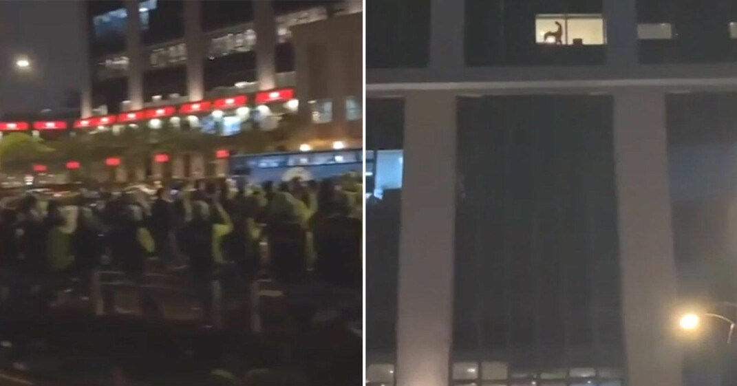 Mängder av folk samlades för att se vad som försegick på hotellets tionde våning.