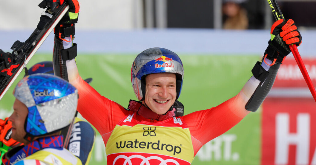 Marco Odermatt efter segern i Kranjska Gora. Odermatt vann igen – överlägsen i världscupen