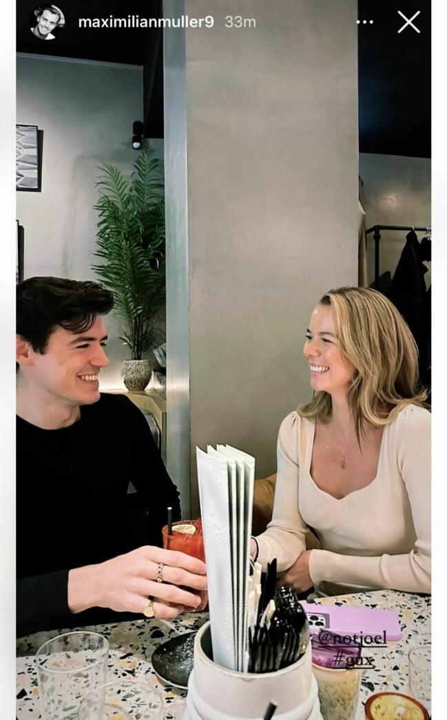 Joel Lützow och Margaux Dietz på restaurang den 27 november. Joel Lützow och Margaux Dietz