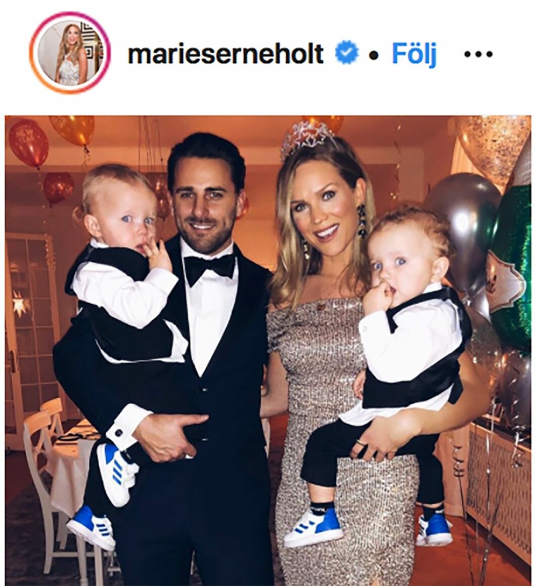 Marie, Fredric och barnen. <strong>Foto: Instagram.</strong> Marie Serneholt med Fredric Palmqvist och parets tvillingar.