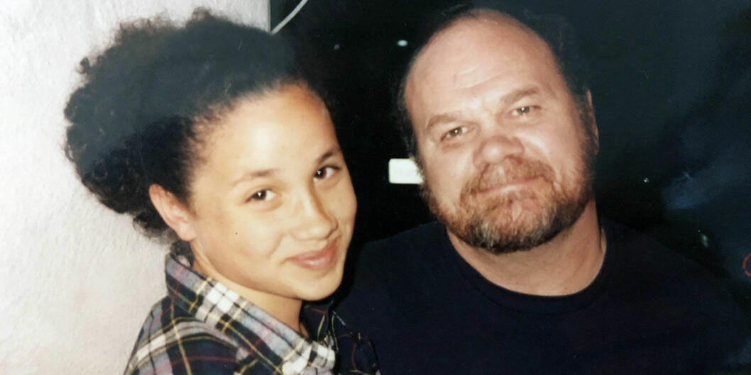 En 13-årig Meghan Markle med sin pappa Thomas.