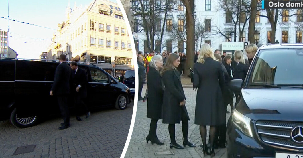 Haakon stöttar Märtha louise vid Ari Behns begravning