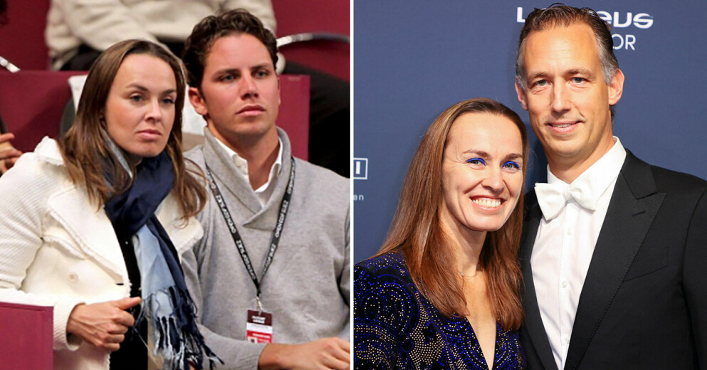 Martina Hingis med ex-maken Thibault och med nya maken Harald.