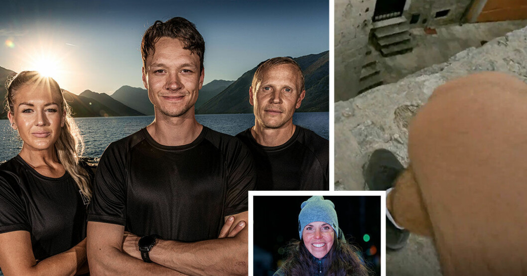 Klara Svensson, Nils van der Poel, Johan Wissman. Och Nils van der Poels ben när han nästan hoppade ner för ett stup. Charlotte Kalla infälld i nederkant.
