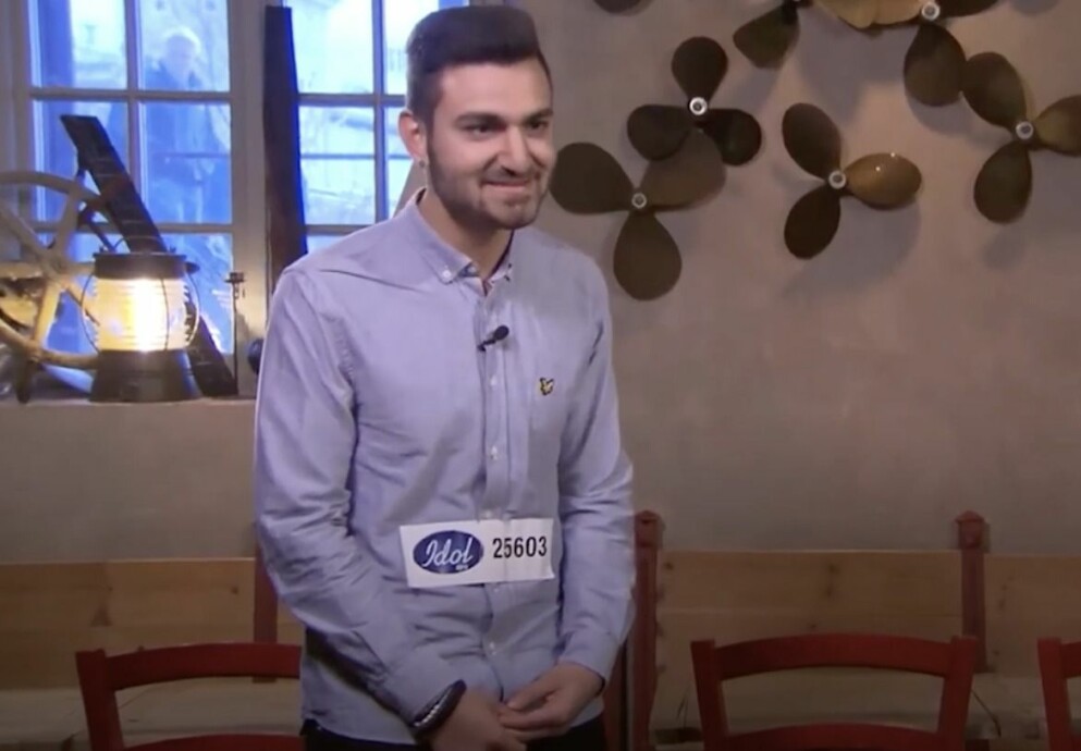 Mattias Mutlu i <span class=" italic" data-lab-italic_desktop="italic">Idol </span>2015. Idol Mattias mutlu år 2015