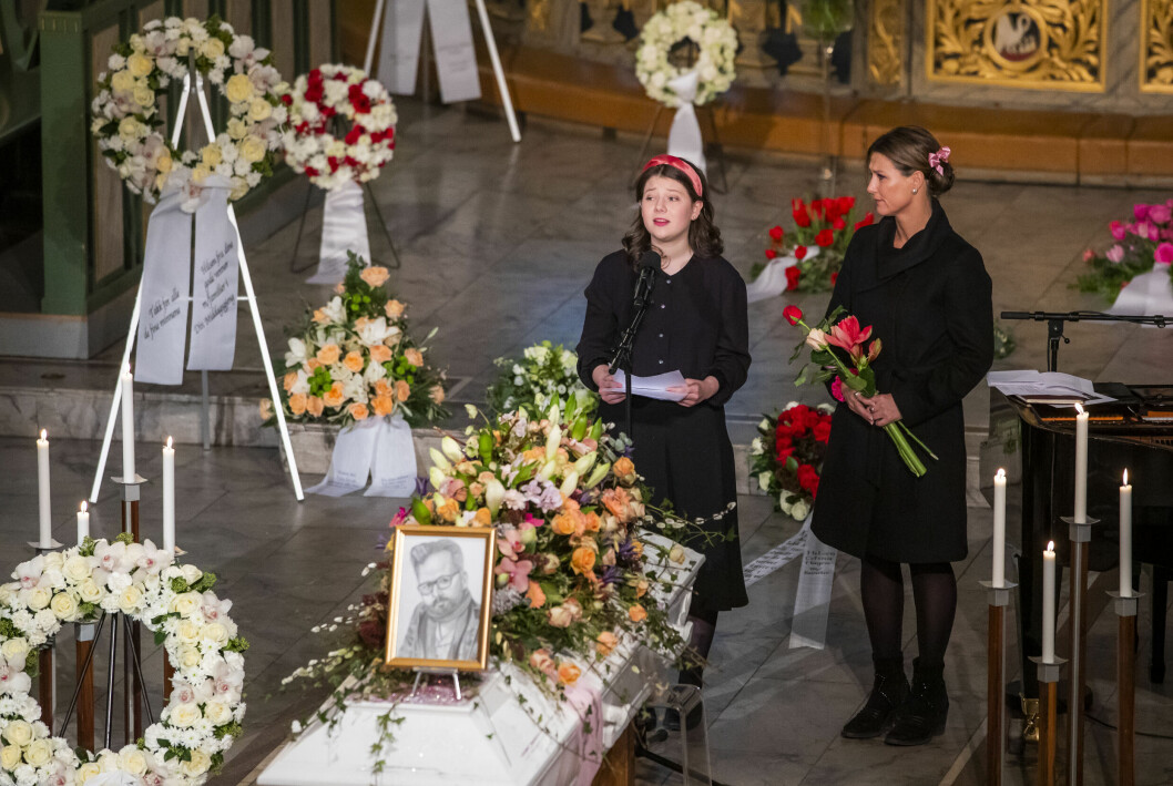 Maud Angelica Behn höll tal under pappa Ari Behns begravning i Oslo domkyrka den 3 januari 2020.