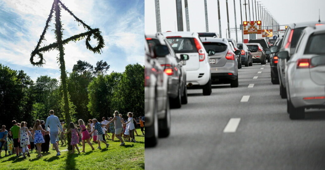 Med ringdans, nubbe och sill i sikte väntas uppemot två miljoner fordon bege sig ut på vägarna under midsommarhelgen. Arkivbild. Här är vägarna att undvika i midsommar
