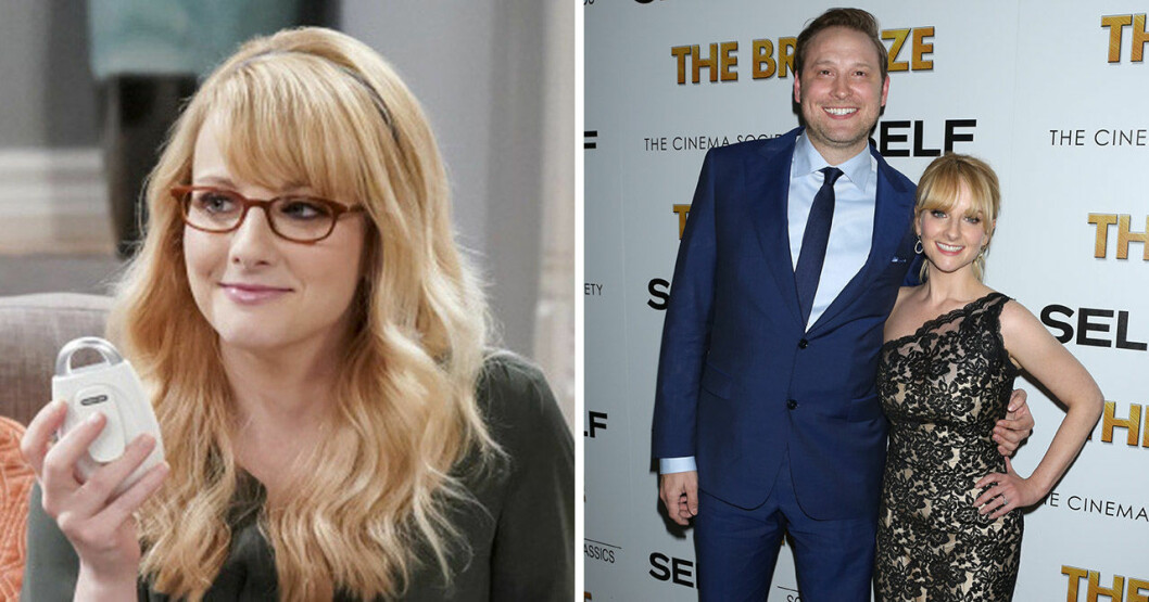 Melissa i Big Bang theory och med maken Winston. Melissa Rauch i Big Bang theory och med maken Winston.