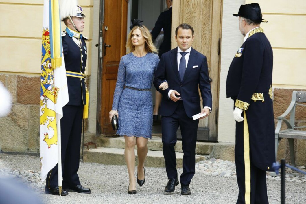 Mikael Skog med fru Louise Chliffordson Skog på Prins Alexanders dop.