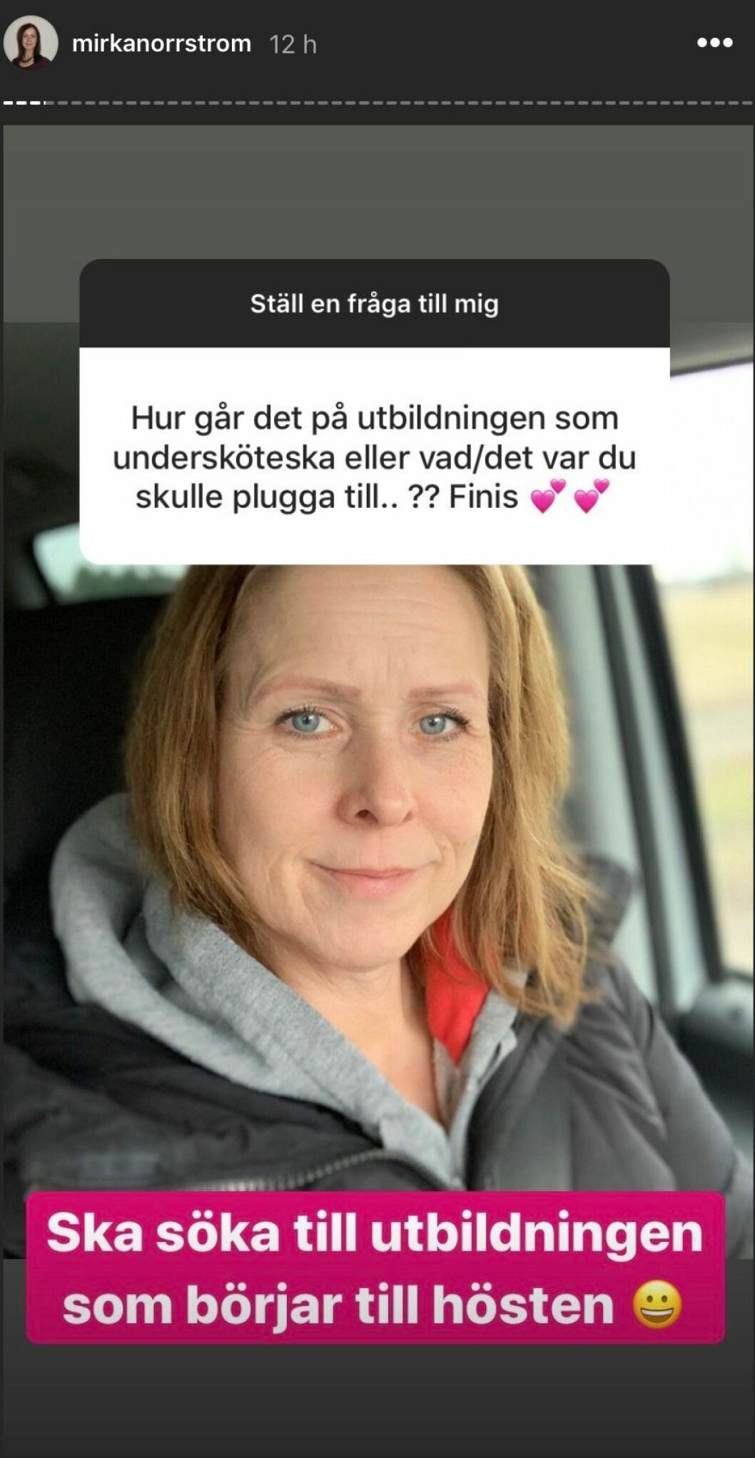 Mirka Norrström avslöjar framtidsplanerna. FOTO: Instagram Mirka Norrström Instagram frågestund