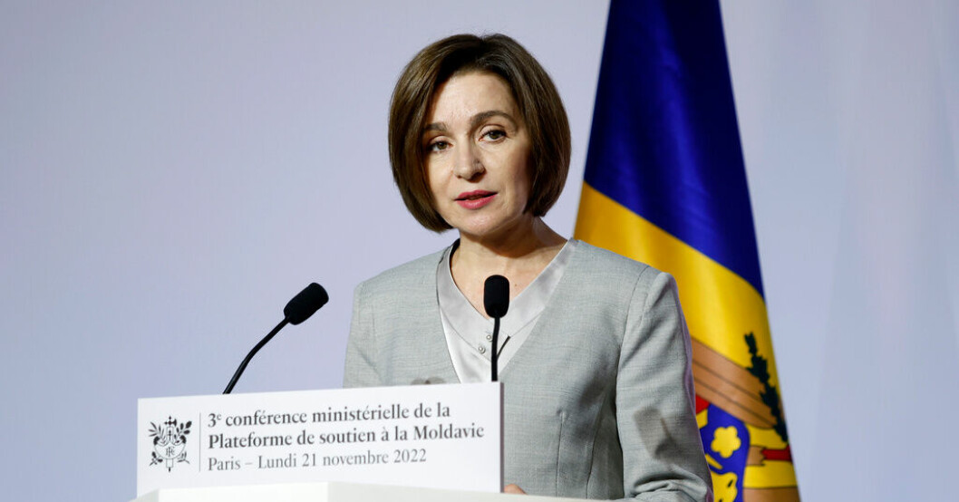 Moldaviens president Maia Sandu. Arkivbild. Moldavien stängde luftrum av säkerhetsskäl