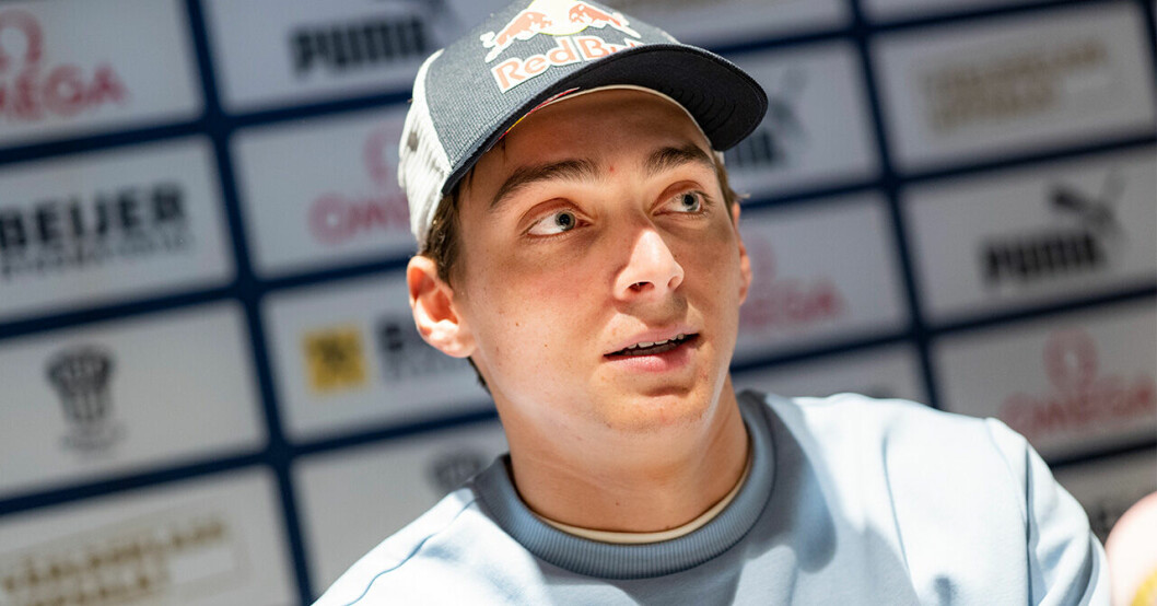 Armand Duplantis på pressträff inför Mondo Classics.