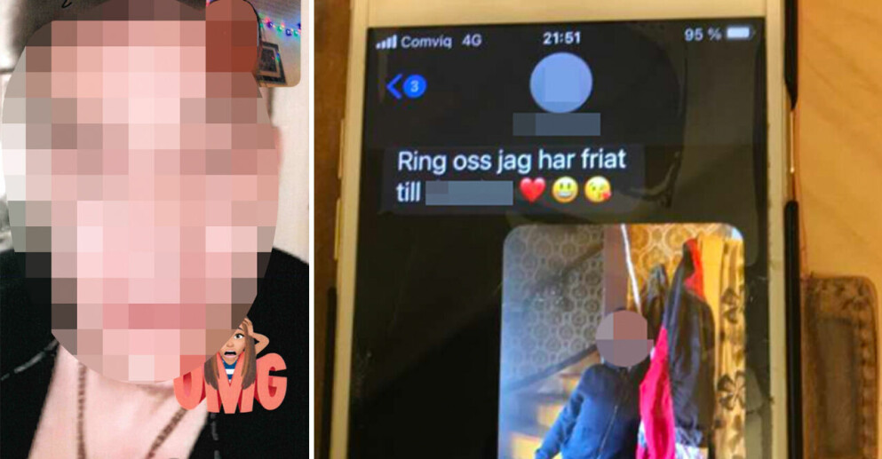 <strong>Paret har smsat och facetimeat flitigt före gripandet. Här tillkännager mannen för en anhörig att han friat till kvinnan. Men när han i ett förhör får veta att hon hjälpt polisen att hitta en kniv blir han inte glad på flickvännen.</strong>