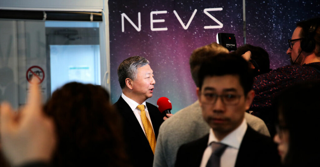 Nevs grundare Kai Johan Jiang under en pressträff på fabriken i Trollhättan 2018. Arkivbild. Forskare om Nevs: Ett väntat besked