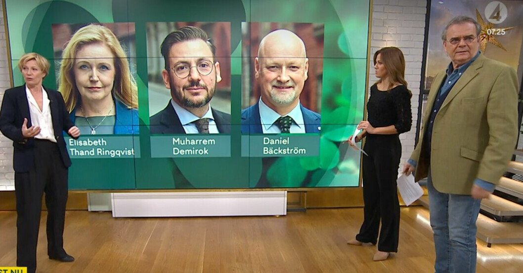 Steffo ser förvirrad ut över att micken inte fungerar. Nyhetsmorgon