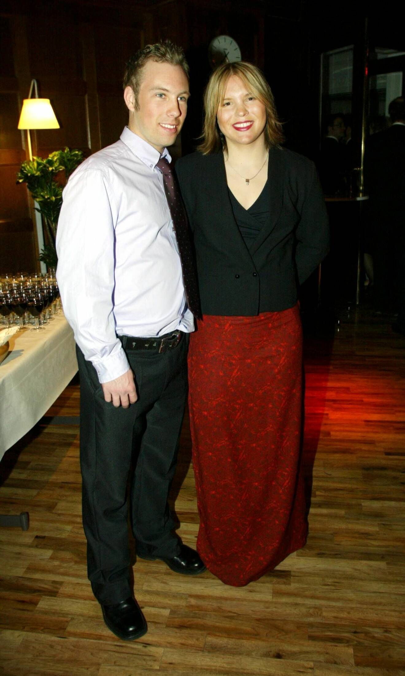 OS-medaljören Anja Pärson med pojkvän Björn Persson på den traditionsenliga OS-festen på Rosenbad i Stockholm år 2002.