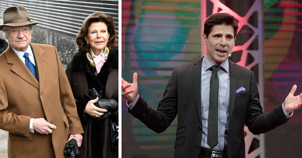 Kungen och Silvia till vänster och Marcus Oscarsson till höger.