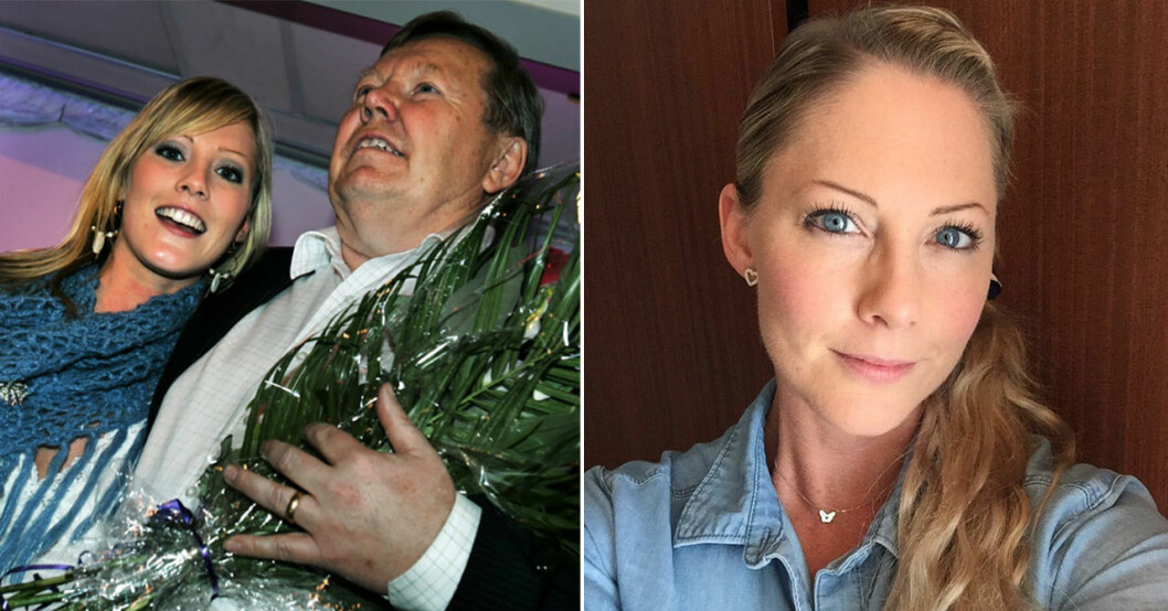 Sandra Oxenryd med Bert Karlsson i Fame Factory 2005 och hur hon ser ut i dag.