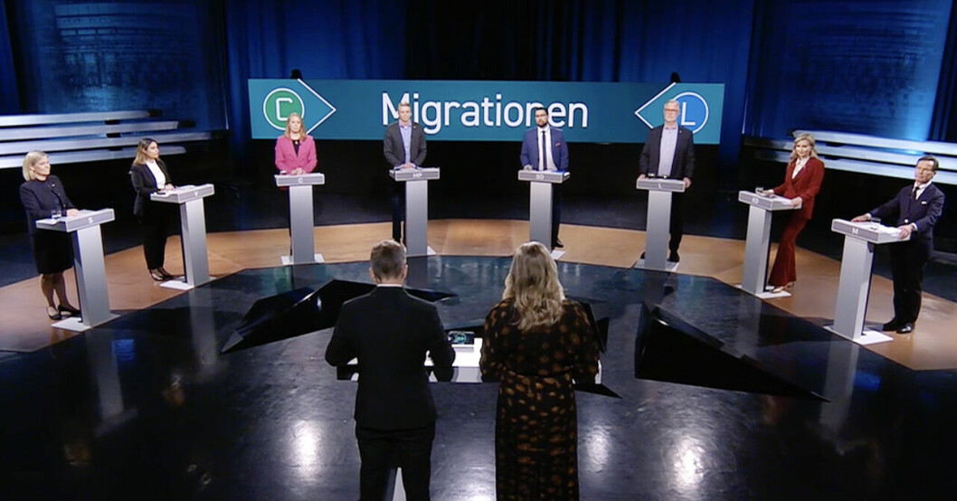 Prinstscreen från kvällens partiledardebatt i SVT:s Agenda-