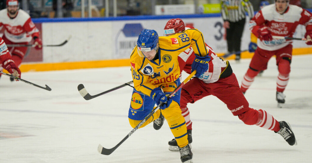 Patrik Karlkvist, en av tre målskyttar för Tre Kronor mot Danmark. Tre Kronor vann klart trots seg start