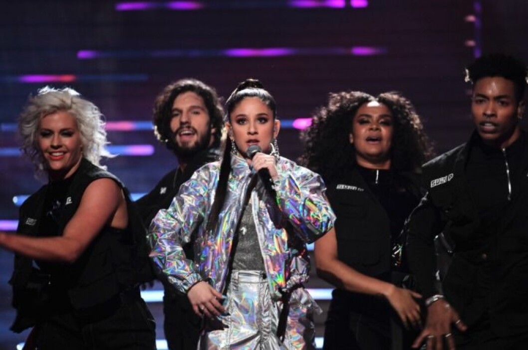 FOTO: Fredrik Sandberg/TT Suzi P i Melodifestivalen 2020