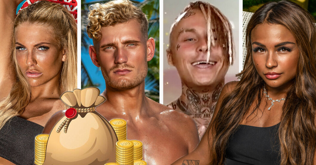 Nicole Wennerström Larsson, Marcus Johansson, Adam Linard och Jeane Tabuena i Paradise hotel 2020.