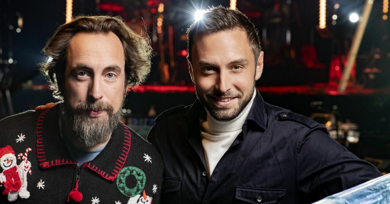 Per Andersson och Måns Zelmerlöw i julshowen.