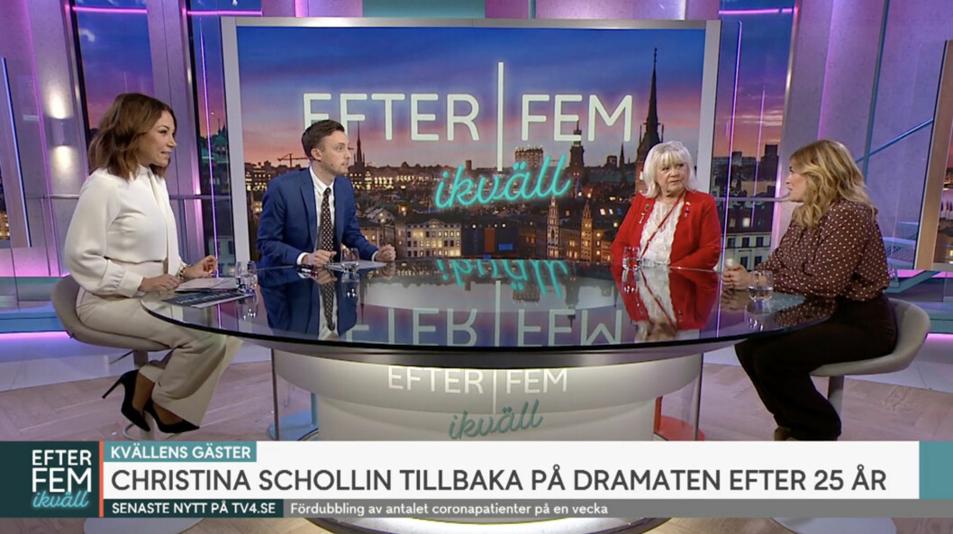 Pernilla Wahlgren och Christina Schollin gästade Efter fem den 3 januari 2022. Avsnittet programleds av Axel Pileby och Tilde de Paula.