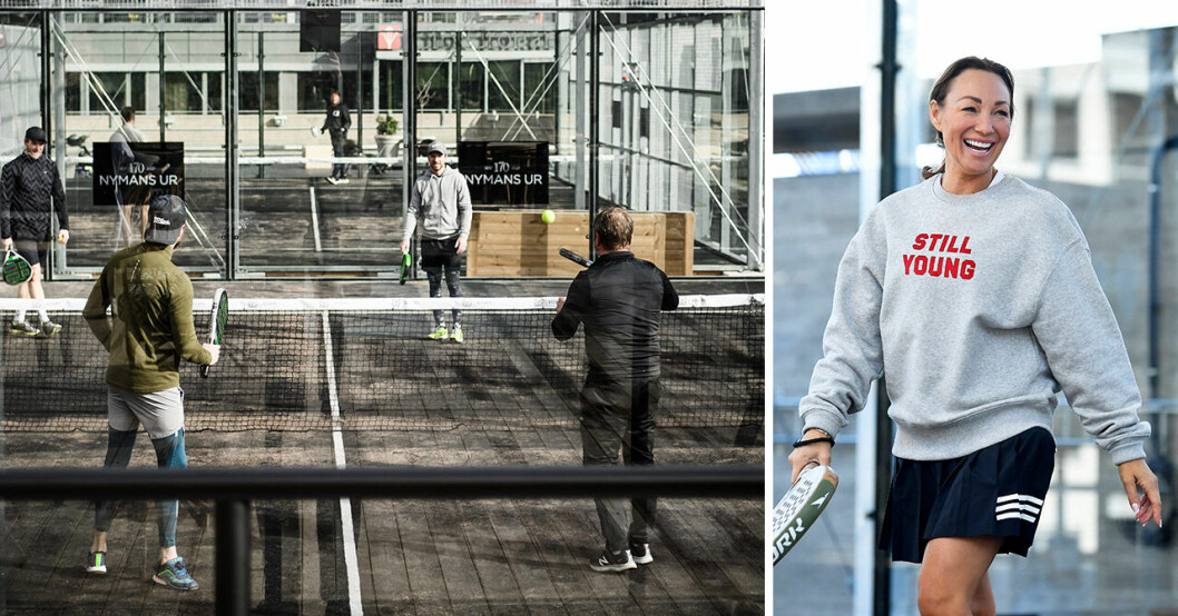 På NK:s tak kan man spela padel som en kung! Eller i alla fall som en prins. Charlotte Perrelli spelar ofta.