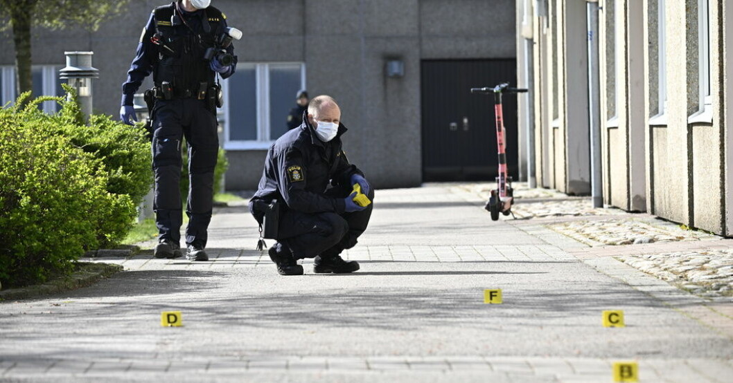 Polisens kriminaltekniker var på söndagen på plats i Helsingborg efter att flera lägenheter beskjutits. Skott avlossade mot lägenheter i Helsingborg