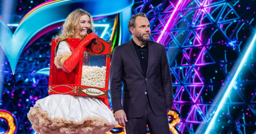 Popcornet/Elsa Billgren fick lämna "Masked singer". Pressbild. Popcornet lämnade "Masked singer"